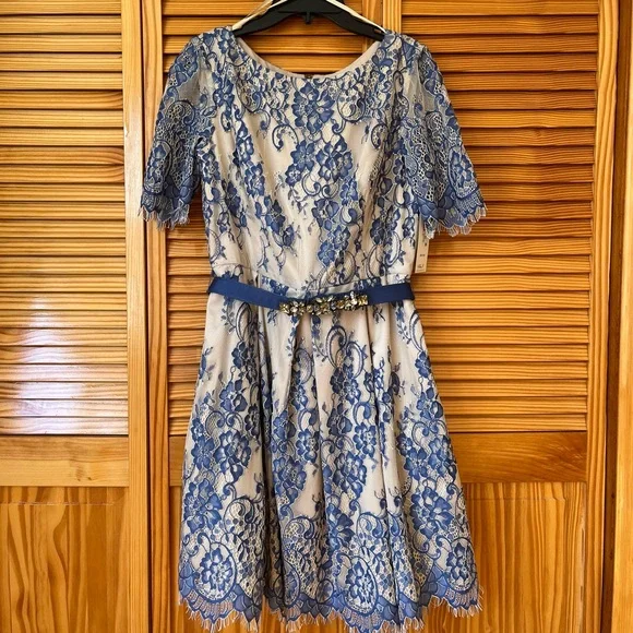 Eliza J | Dresses | Blue And Ivory Lace Sleeve Eliza J Dress | Poshmark